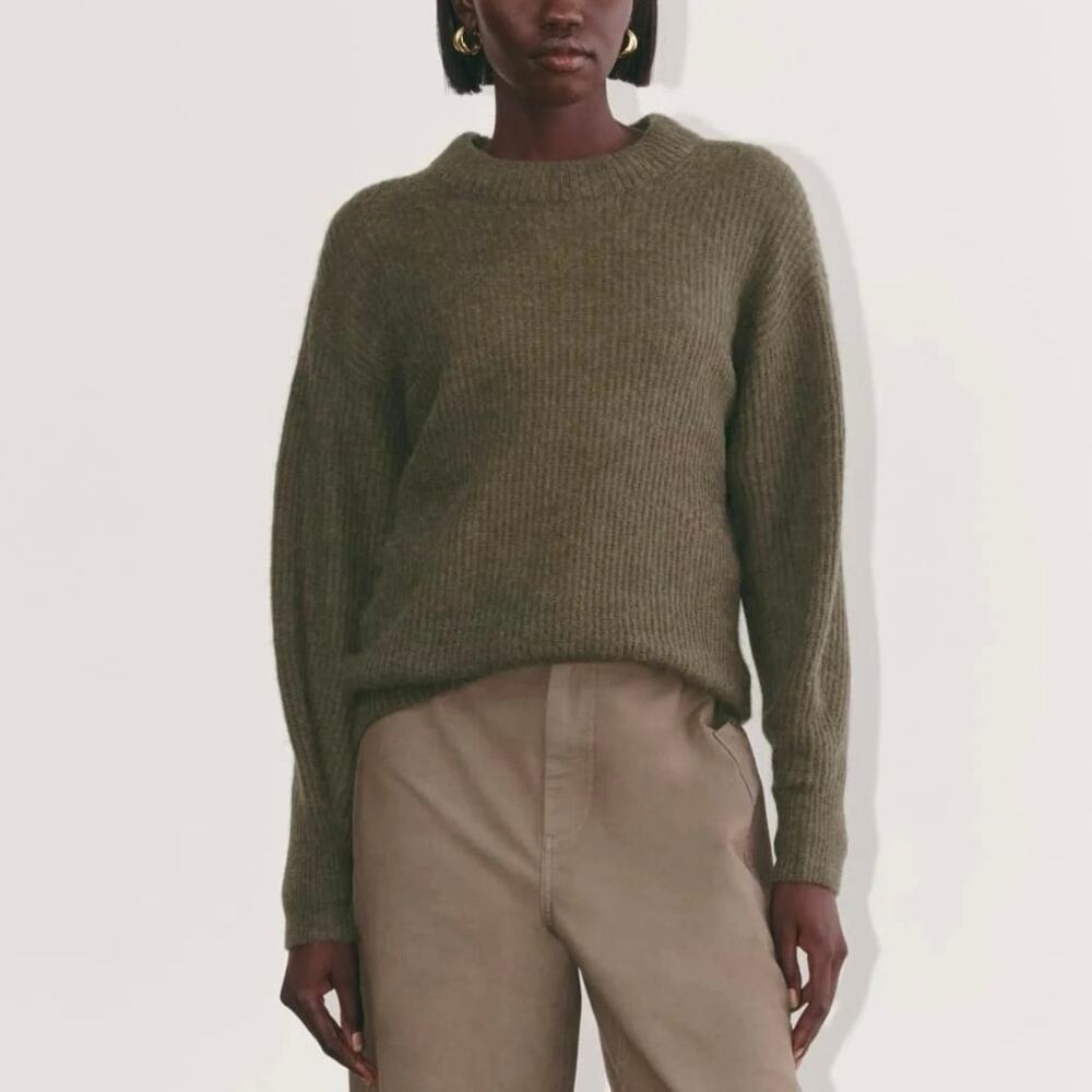 NWT Everlane The Alpaca Wool Blend Ribbed Cocoon Crew Sweater Kalamata Small